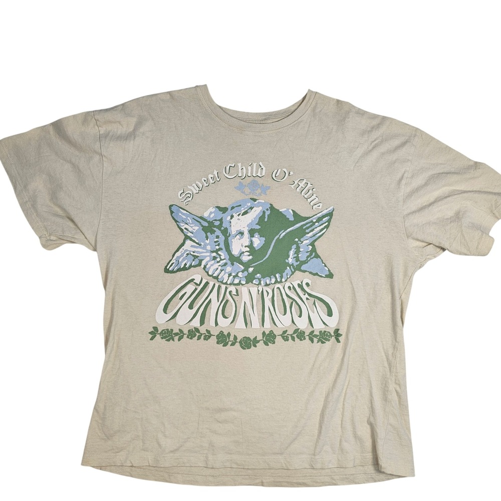 Guns N Roses Sweet Child O Mine Cherub Graphic T-Shirt Tan Mens Medium GNR Tee